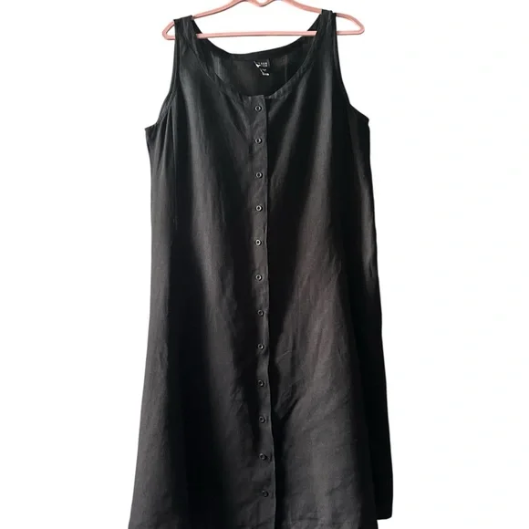 Eileen Fisher 100% linen Black Sleeveless Button-Down Dress - Picture 3 of 7